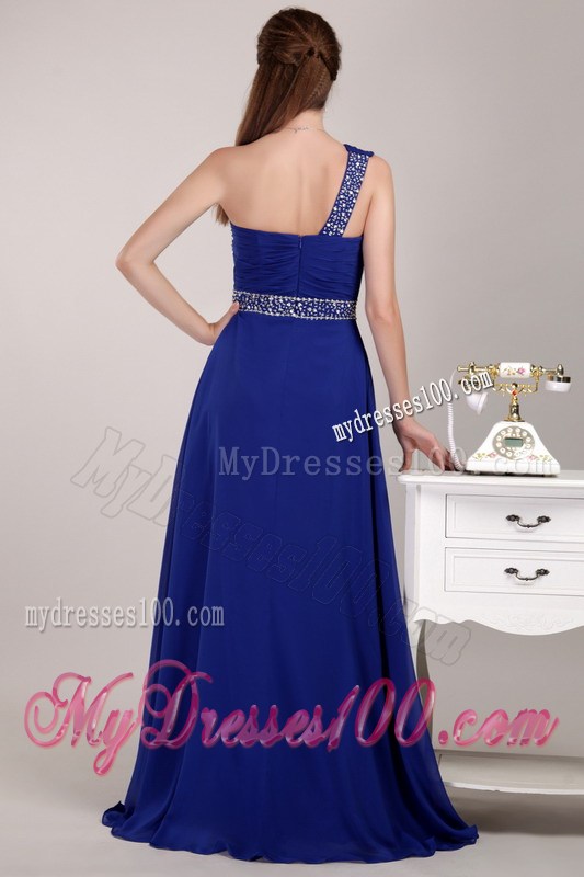 Blue Empire Floor-length Sequins Prom Dress with One Shoulder