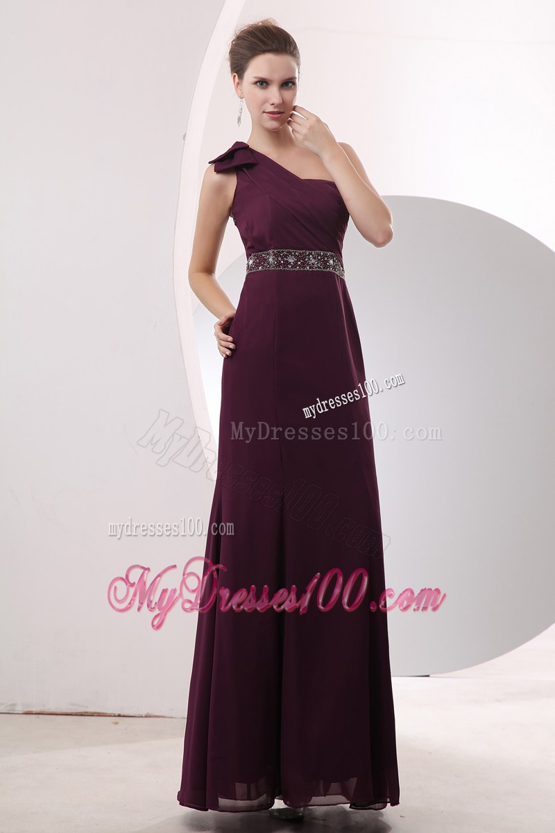 Gorgeous One Shoulder Beading Empire Burgundy Prom Dress