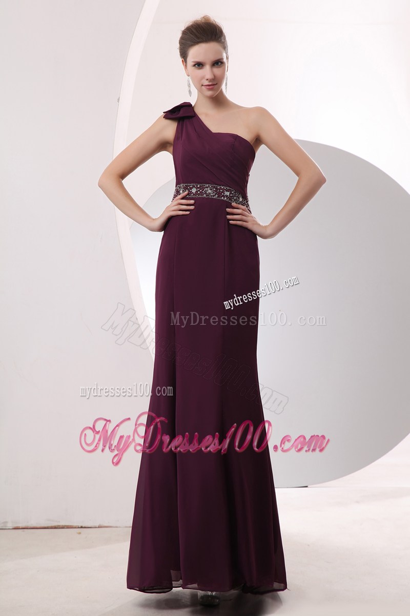 Gorgeous One Shoulder Beading Empire Burgundy Prom Dress