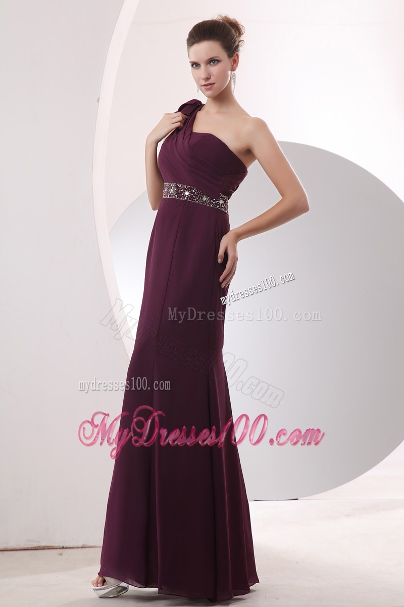 Gorgeous One Shoulder Beading Empire Burgundy Prom Dress