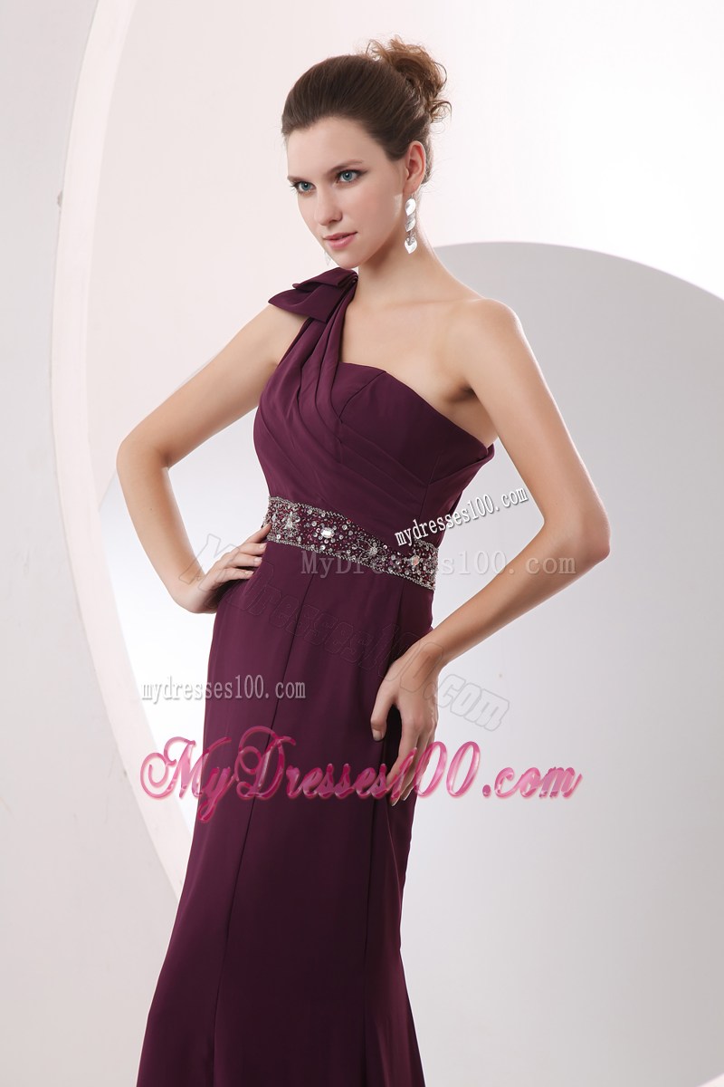 Gorgeous One Shoulder Beading Empire Burgundy Prom Dress
