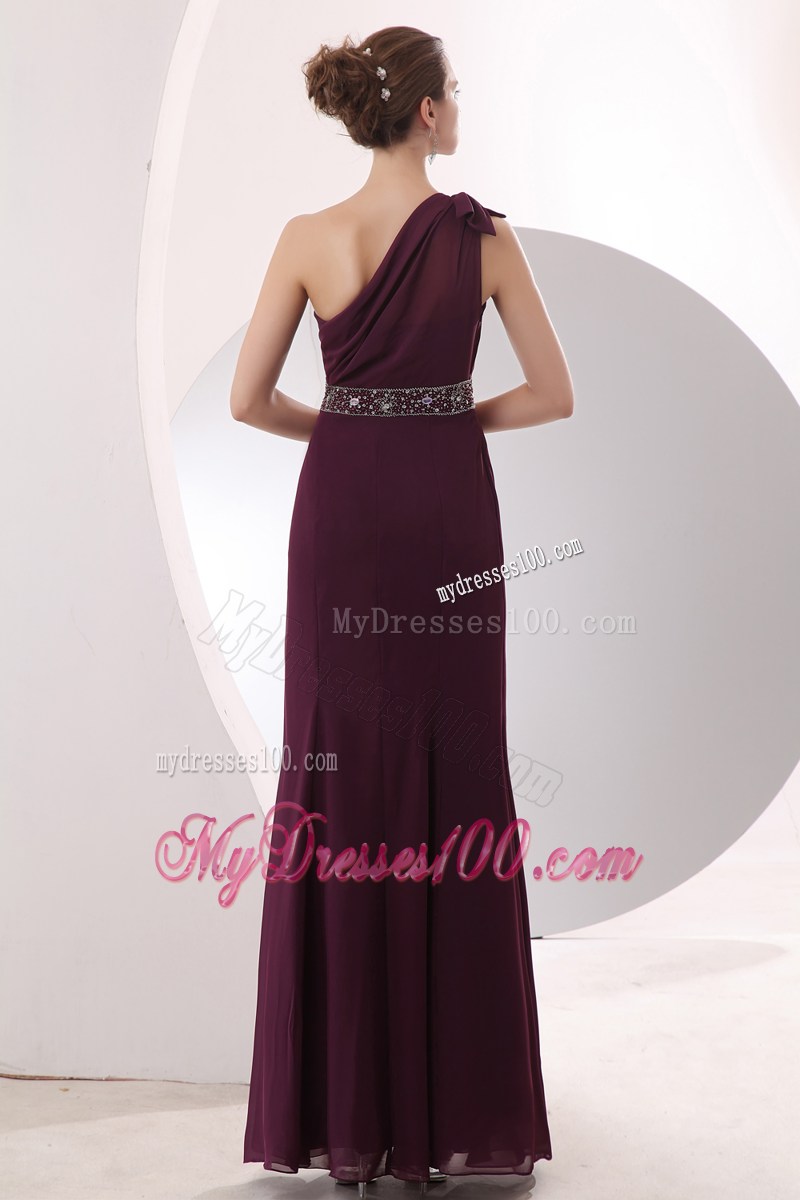 Gorgeous One Shoulder Beading Empire Burgundy Prom Dress