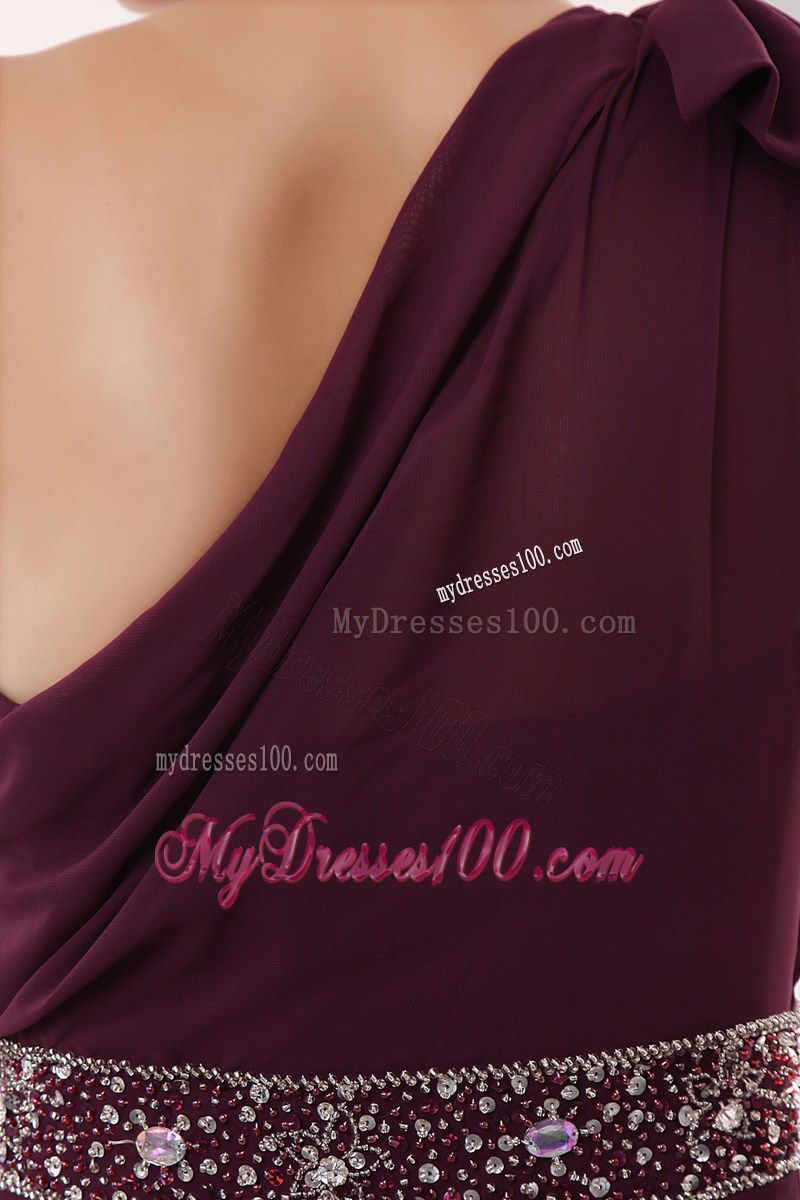 Gorgeous One Shoulder Beading Empire Burgundy Prom Dress