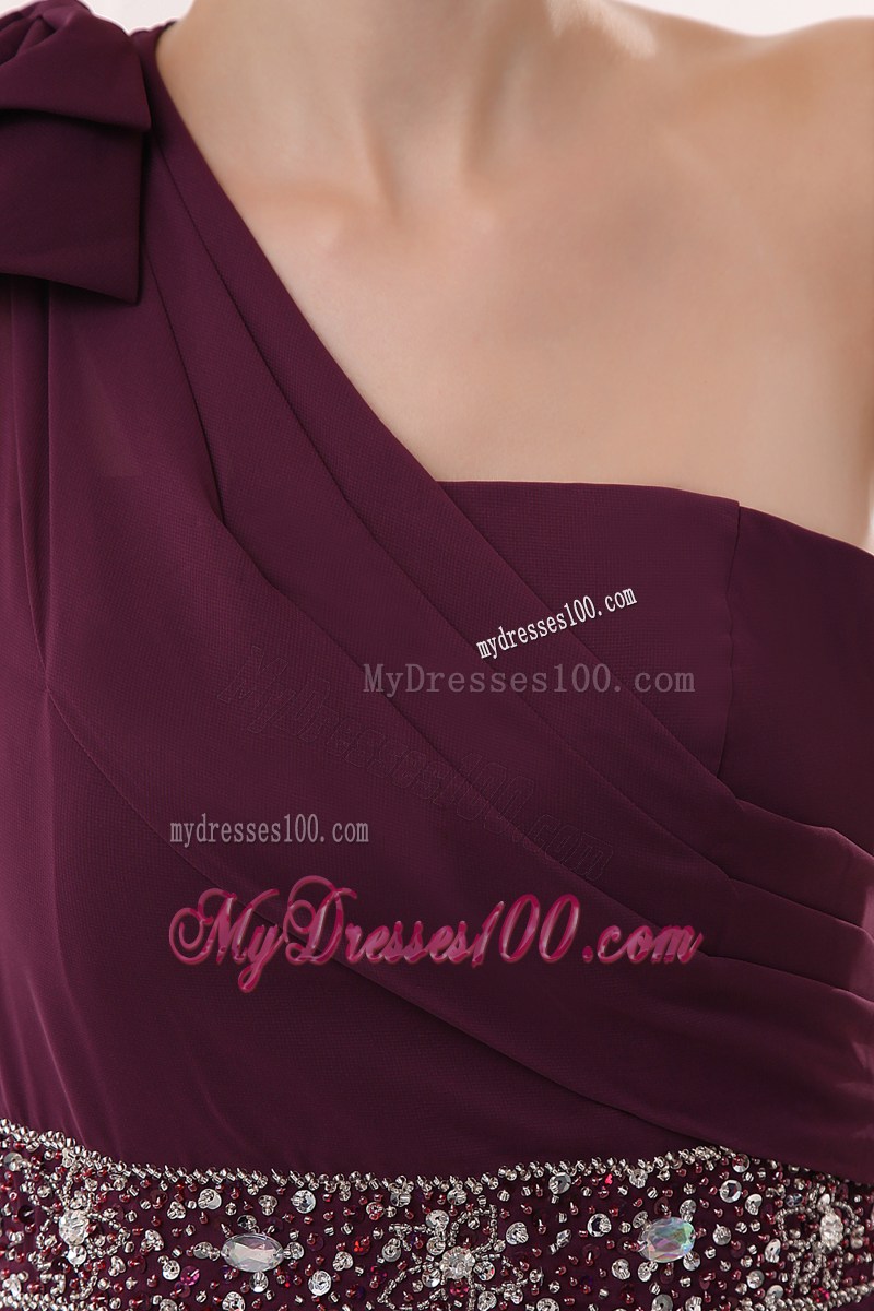 Gorgeous One Shoulder Beading Empire Burgundy Prom Dress