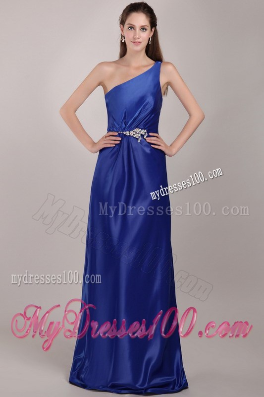 Royal Blue Empire One Shoulder Floor-length Beading Prom Dress