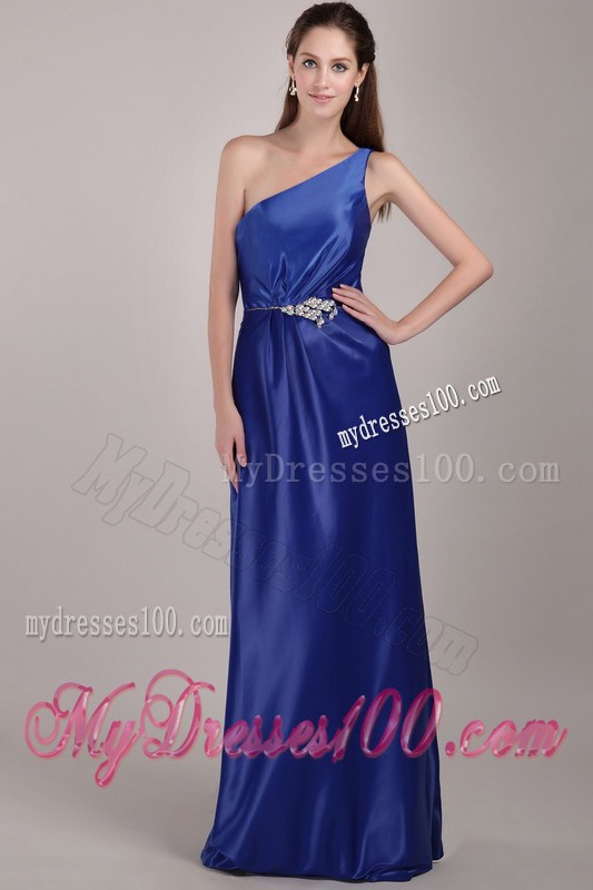 Royal Blue Empire One Shoulder Floor-length Beading Prom Dress