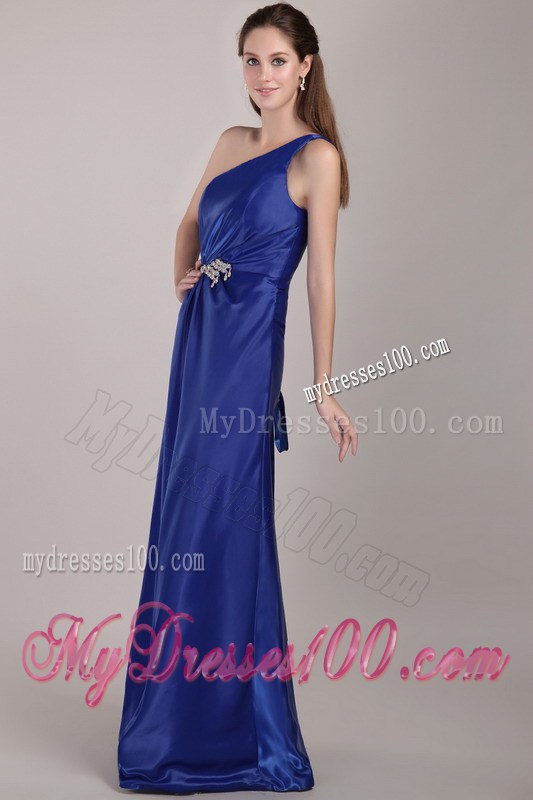 Royal Blue Empire One Shoulder Floor-length Beading Prom Dress