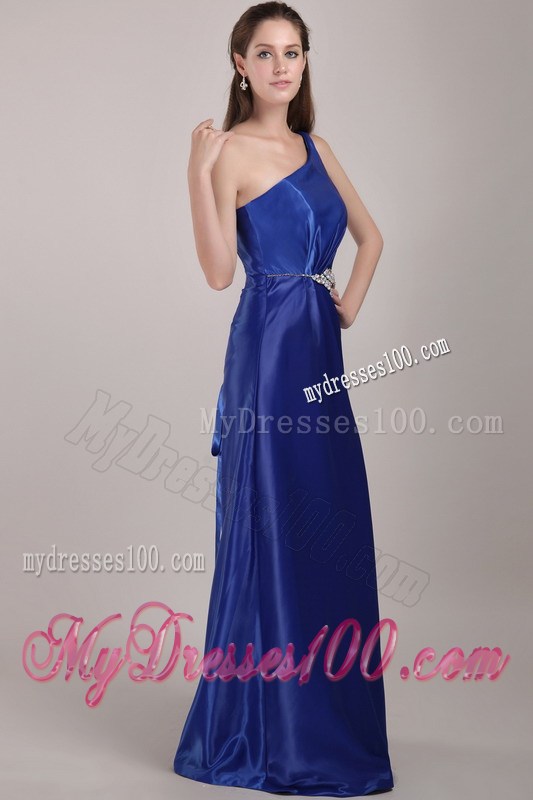 Royal Blue Empire One Shoulder Floor-length Beading Prom Dress