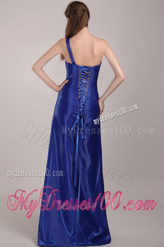 Royal Blue Empire One Shoulder Floor-length Beading Prom Dress