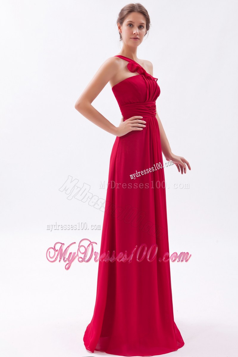 One Shoulder Wine Red Empire Ruching Prom Dress for Cheap