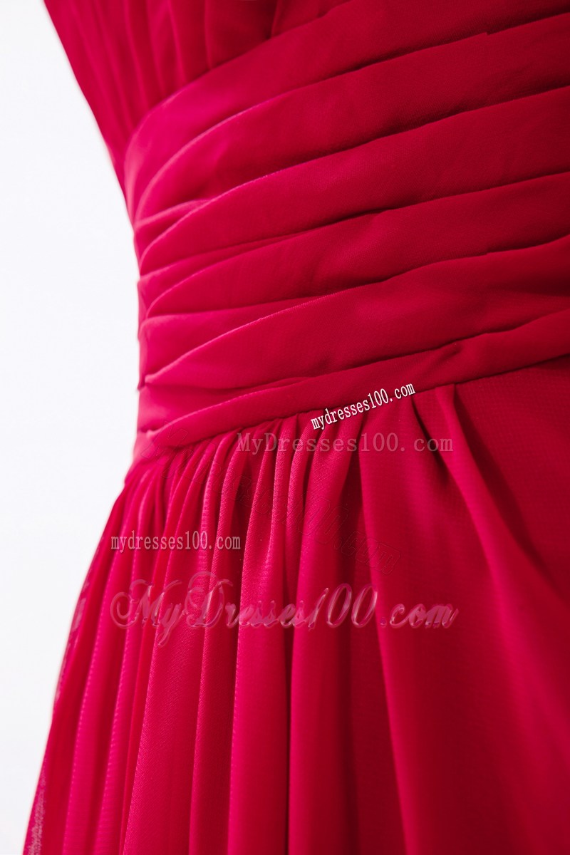 One Shoulder Wine Red Empire Ruching Prom Dress for Cheap