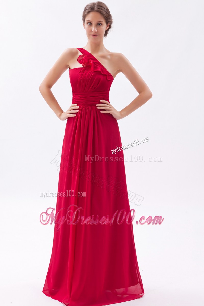 One Shoulder Wine Red Empire Ruching Prom Dress for Cheap