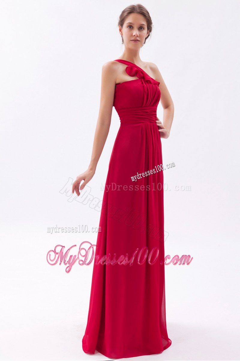 One Shoulder Wine Red Empire Ruching Prom Dress for Cheap