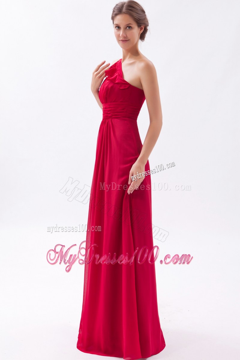 One Shoulder Wine Red Empire Ruching Prom Dress for Cheap