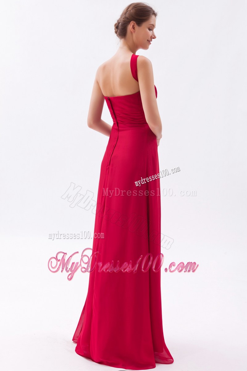 One Shoulder Wine Red Empire Ruching Prom Dress for Cheap