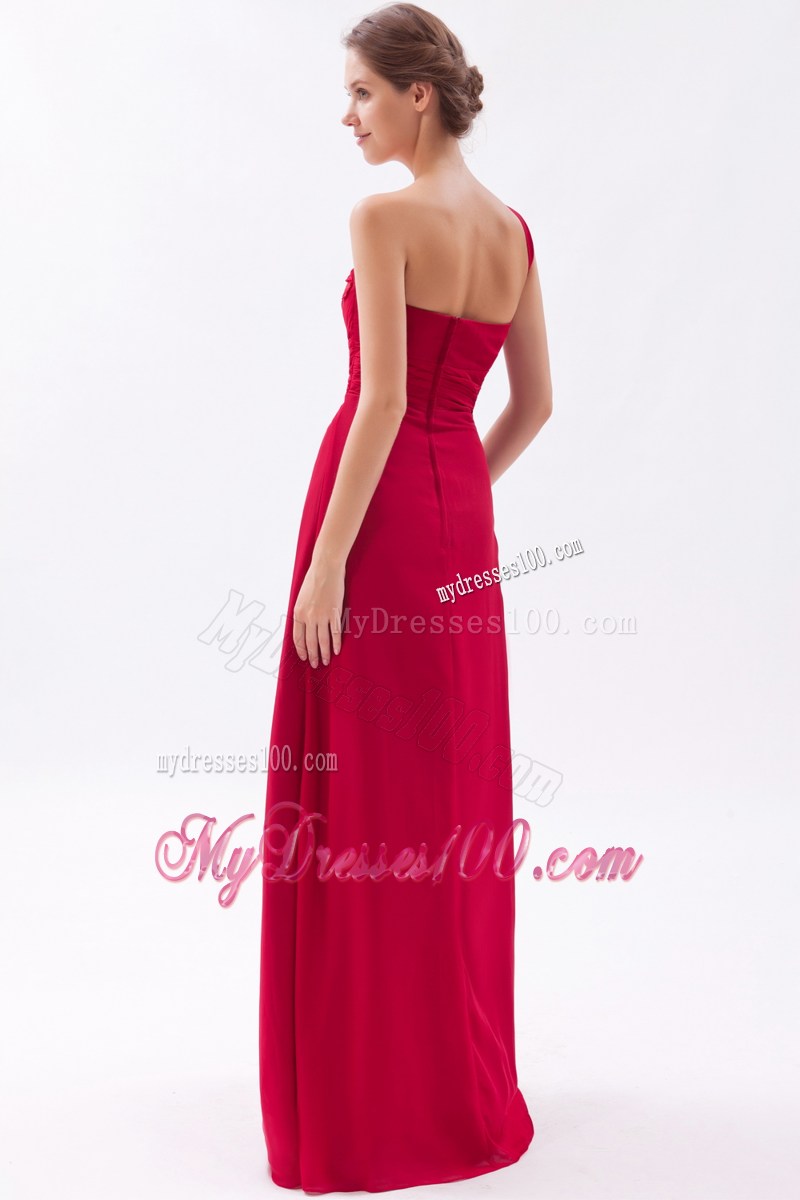 One Shoulder Wine Red Empire Ruching Prom Dress for Cheap