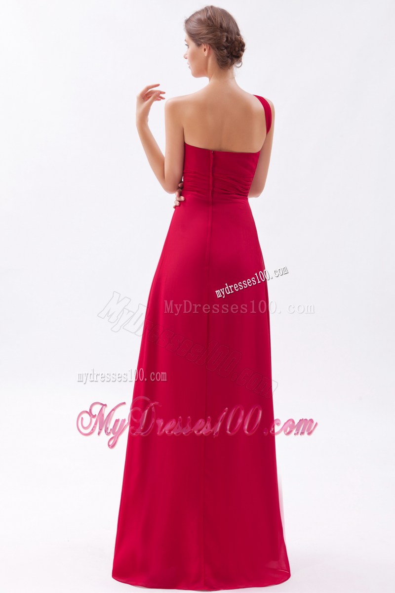 One Shoulder Wine Red Empire Ruching Prom Dress for Cheap