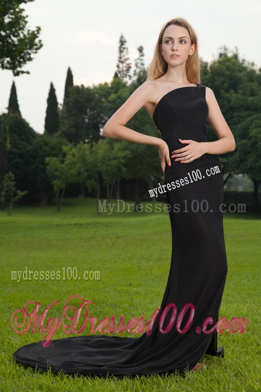 Black Column One Shoulder High Silt Prom Celebrity Dress