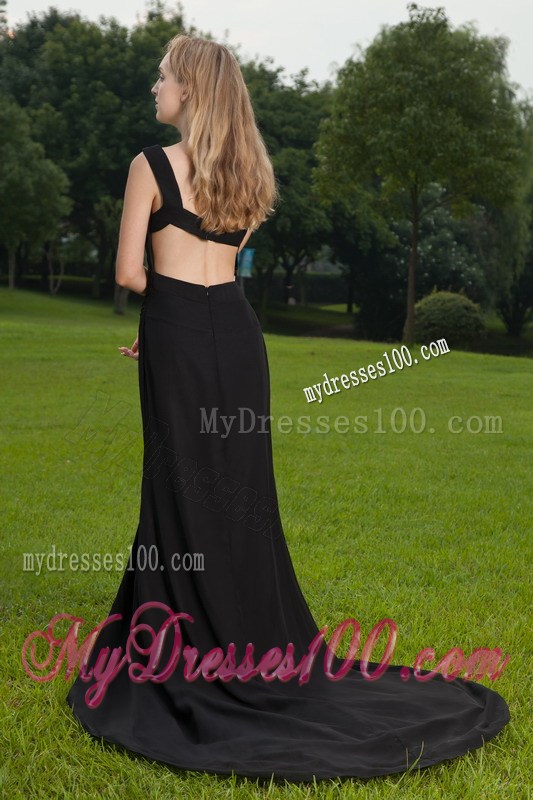 Black Column One Shoulder High Silt Prom Celebrity Dress