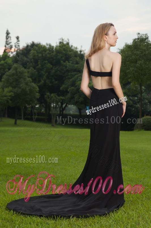 Black Column One Shoulder High Silt Prom Celebrity Dress