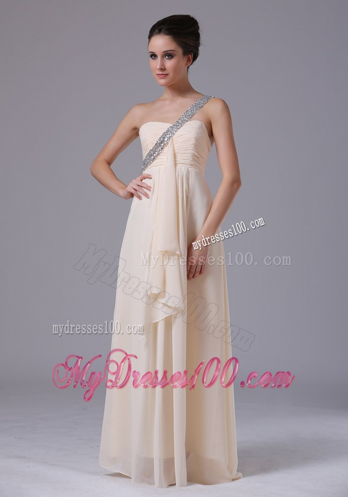 Champagne Beaded Decorate One Shoulder Empire Prom Dress