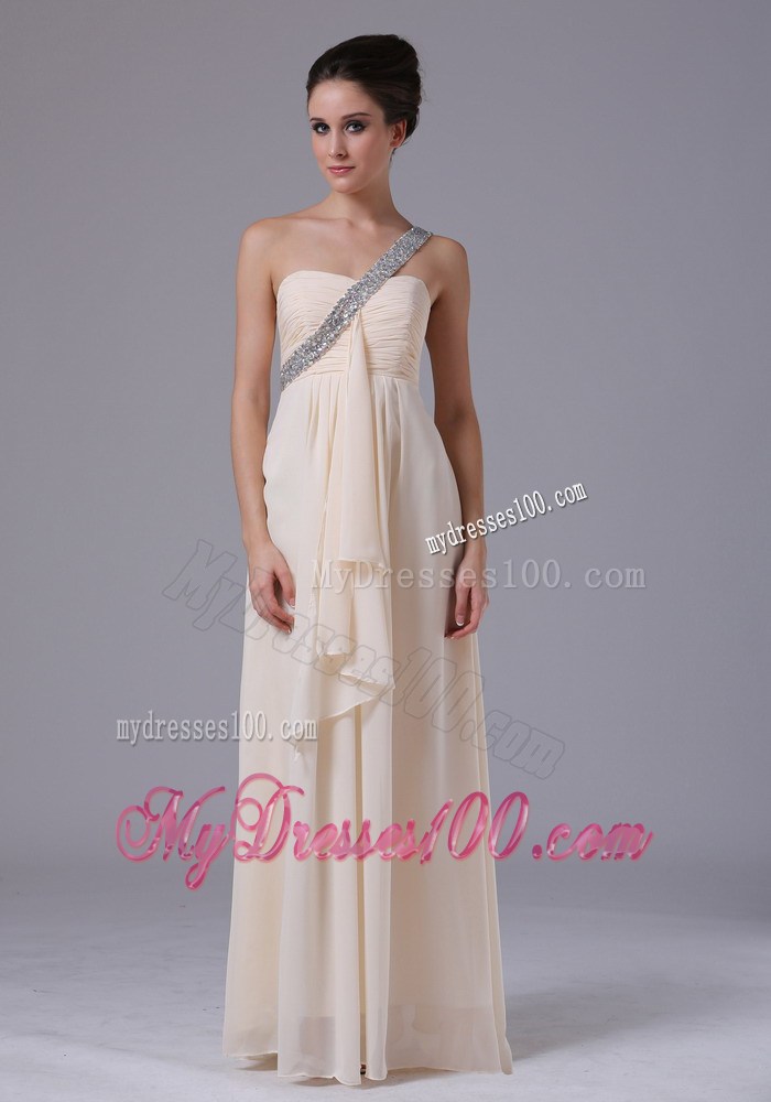 Champagne Beaded Decorate One Shoulder Empire Prom Dress