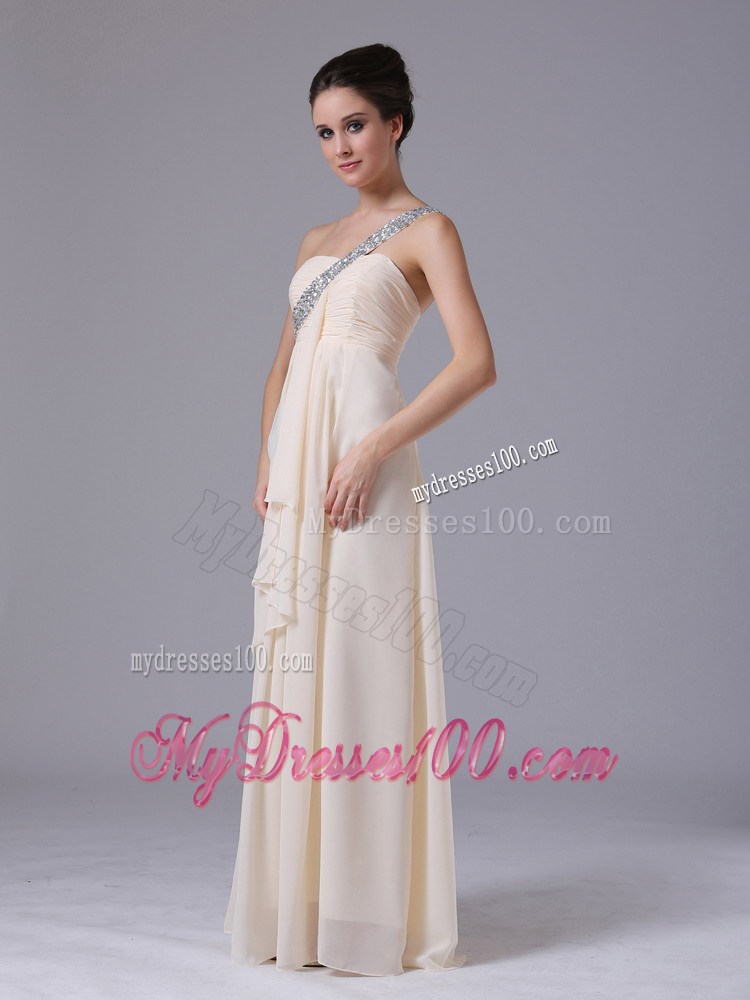 Champagne Beaded Decorate One Shoulder Empire Prom Dress