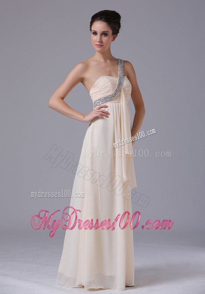Champagne Beaded Decorate One Shoulder Empire Prom Dress