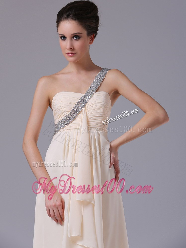 Champagne Beaded Decorate One Shoulder Empire Prom Dress