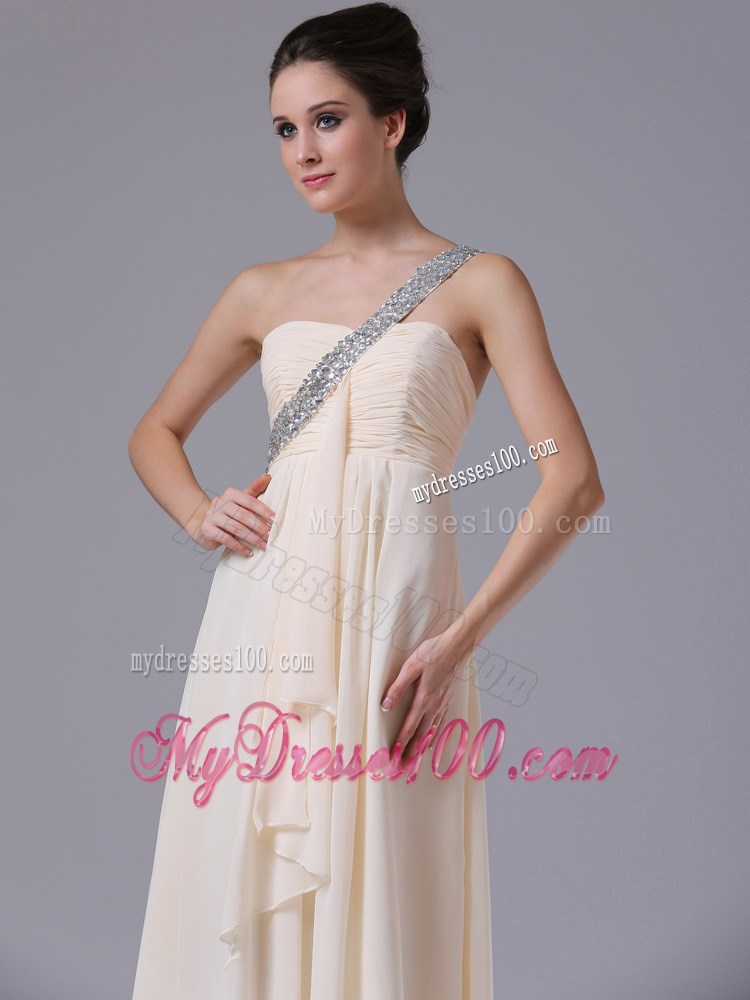 Champagne Beaded Decorate One Shoulder Empire Prom Dress