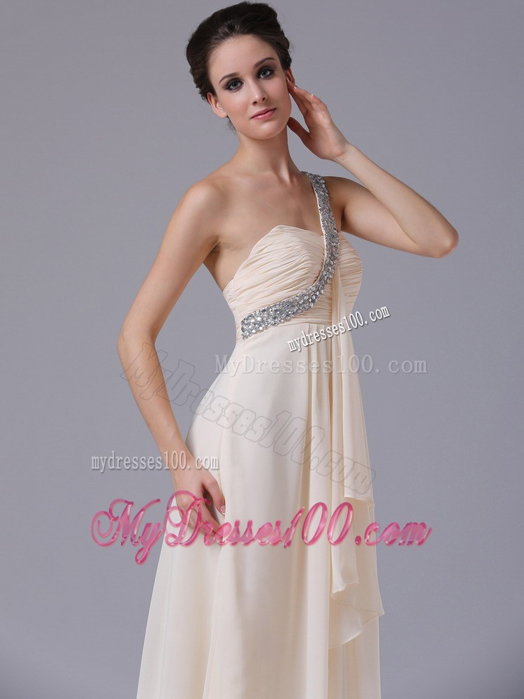 Champagne Beaded Decorate One Shoulder Empire Prom Dress