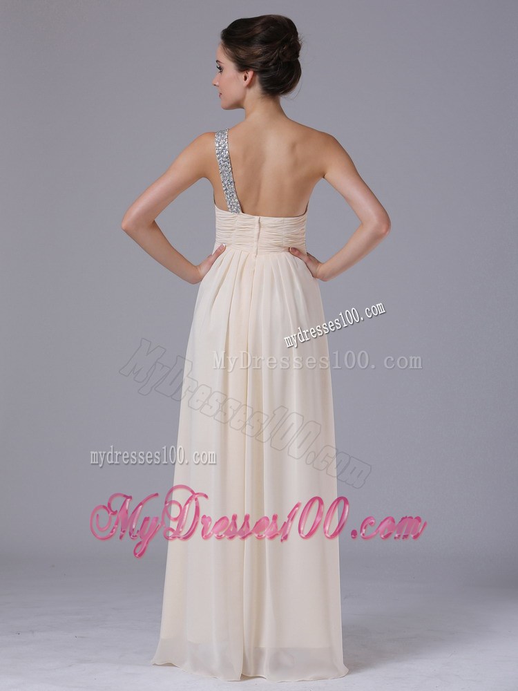 Champagne Beaded Decorate One Shoulder Empire Prom Dress
