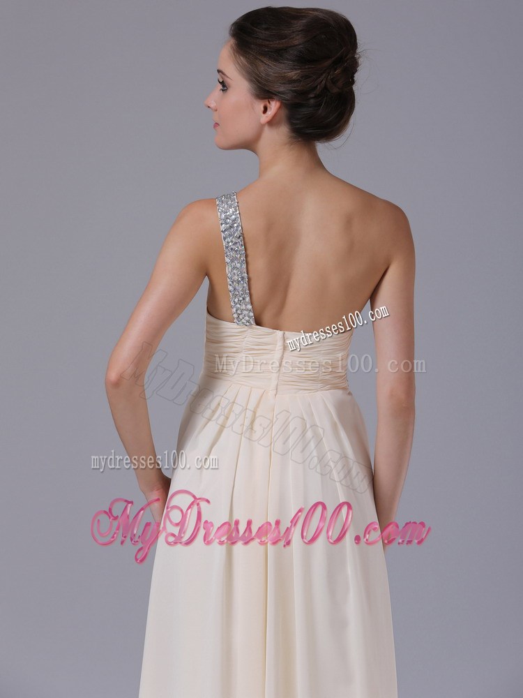 Champagne Beaded Decorate One Shoulder Empire Prom Dress