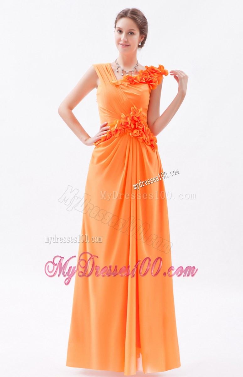 Asymmetrical Orange Column Hand Made Flowers Prom Dress