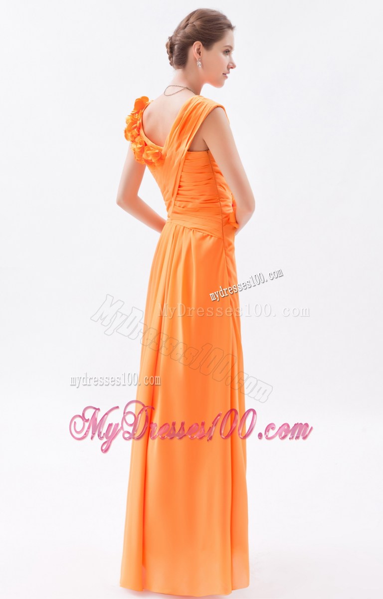 Asymmetrical Orange Column Hand Made Flowers Prom Dress