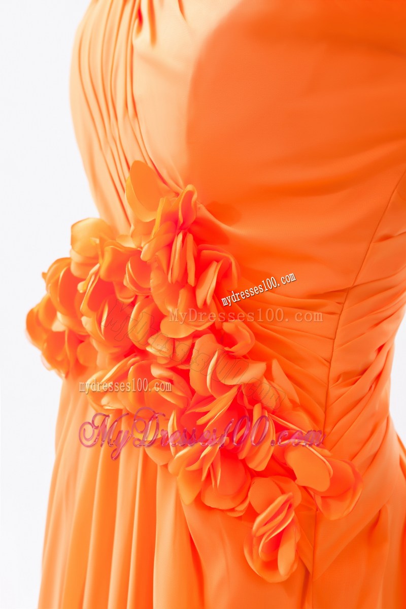 Asymmetrical Orange Column Hand Made Flowers Prom Dress
