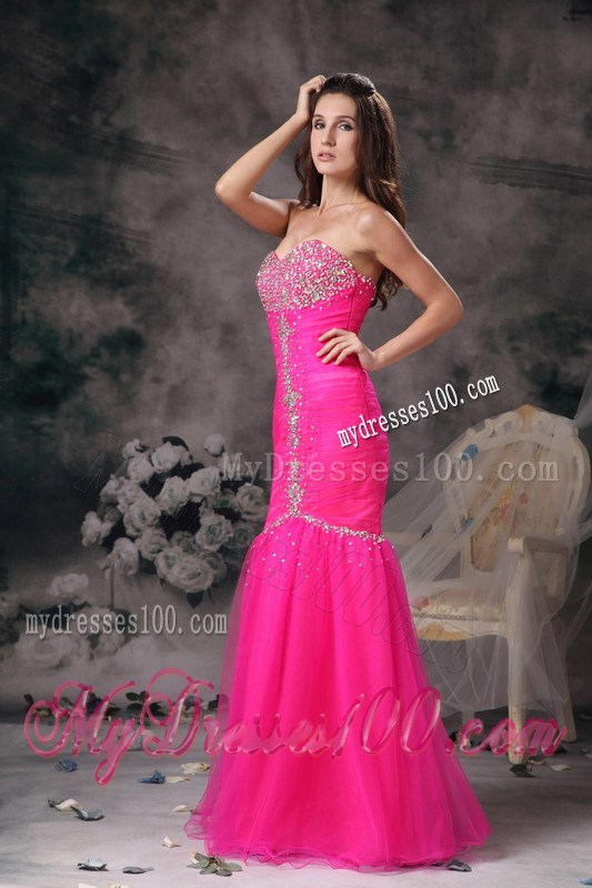 Custom Made Mermaid Beading Sweetheart Hot Pink Prom Dress