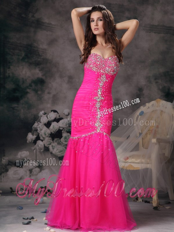 Custom Made Mermaid Beading Sweetheart Hot Pink Prom Dress