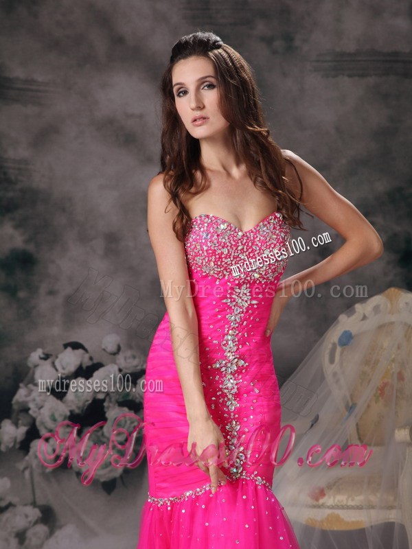 Custom Made Mermaid Beading Sweetheart Hot Pink Prom Dress