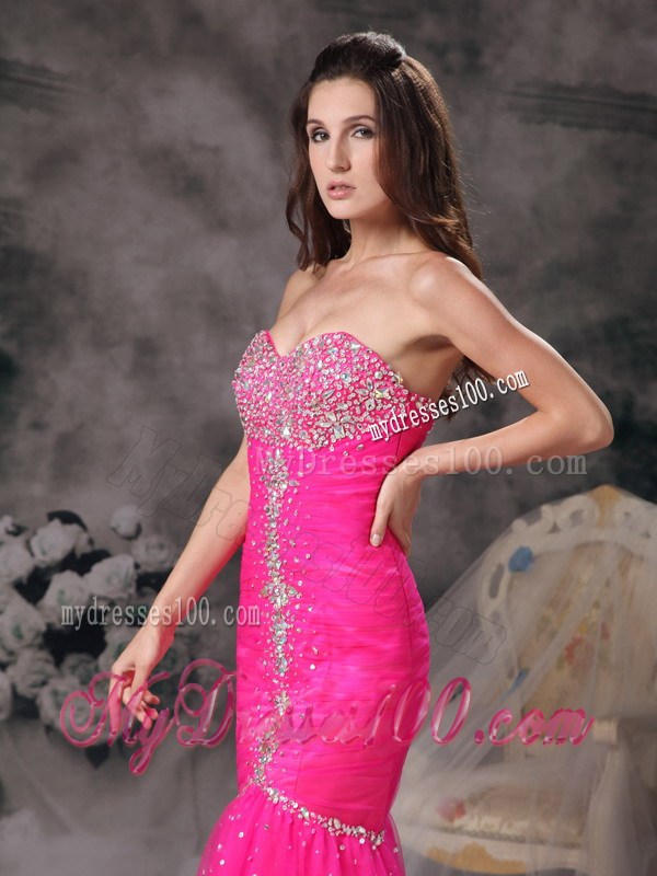 Custom Made Mermaid Beading Sweetheart Hot Pink Prom Dress