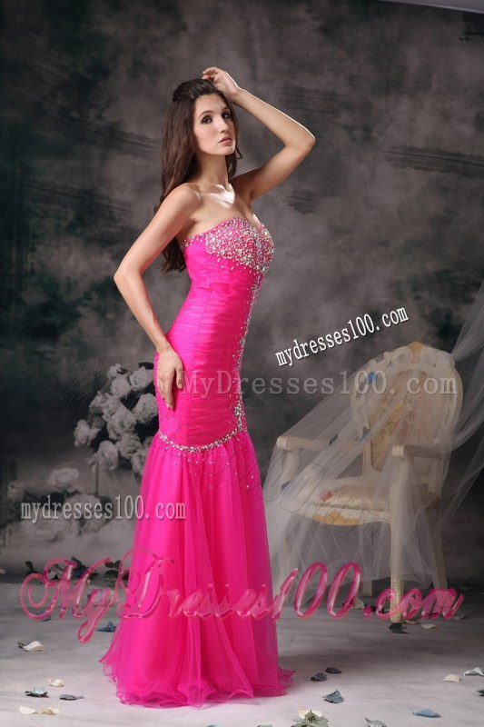 Custom Made Mermaid Beading Sweetheart Hot Pink Prom Dress