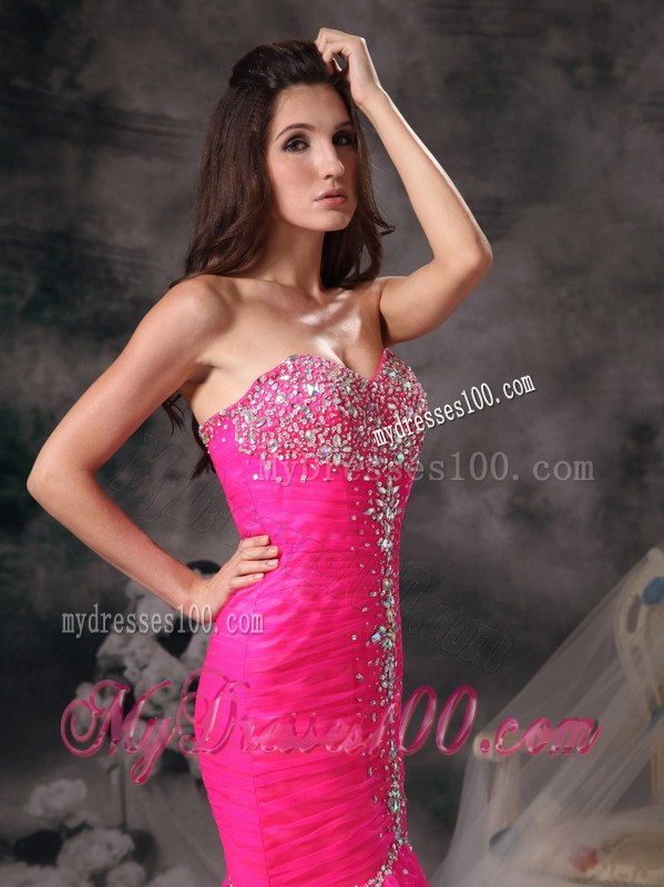Custom Made Mermaid Beading Sweetheart Hot Pink Prom Dress