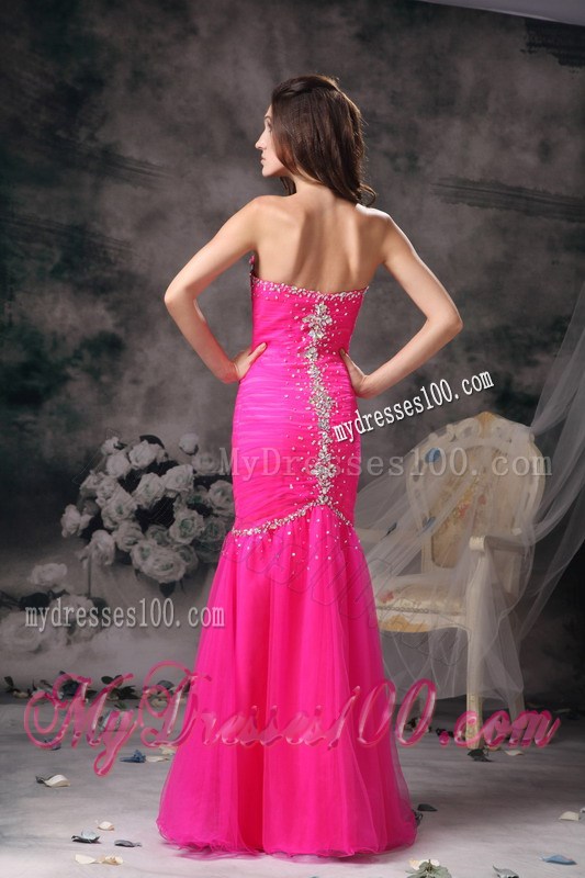 Custom Made Mermaid Beading Sweetheart Hot Pink Prom Dress