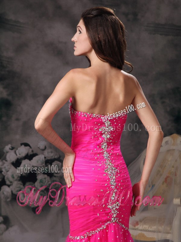 Custom Made Mermaid Beading Sweetheart Hot Pink Prom Dress