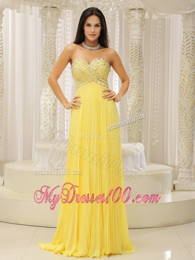 Yellow Sweetheart Beaded Decorate Bust Pleat For 2013 Prom Dress