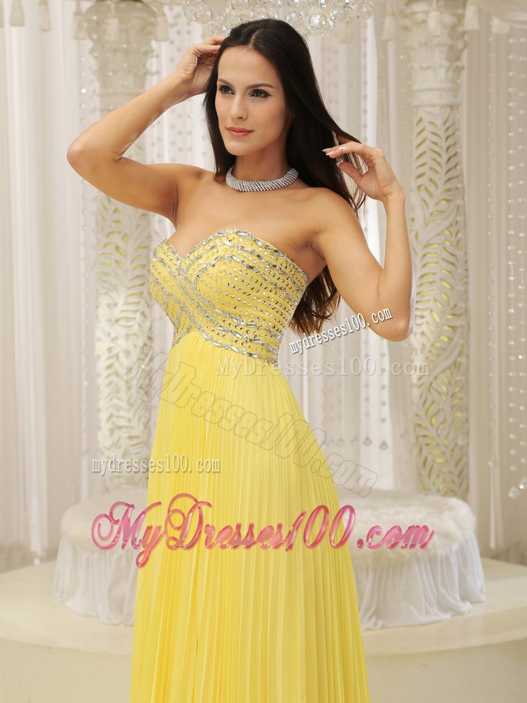 Yellow Sweetheart Beaded Decorate Bust Pleat For 2013 Prom Dress