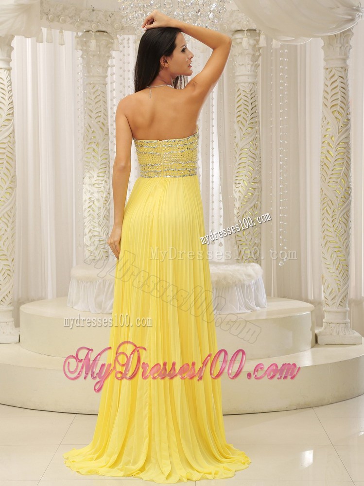 Yellow Sweetheart Beaded Decorate Bust Pleat For 2013 Prom Dress