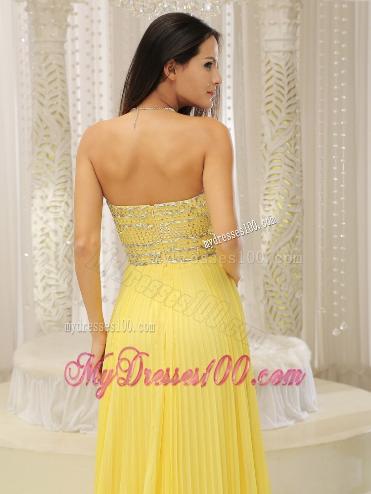 Yellow Sweetheart Beaded Decorate Bust Pleat For 2013 Prom Dress