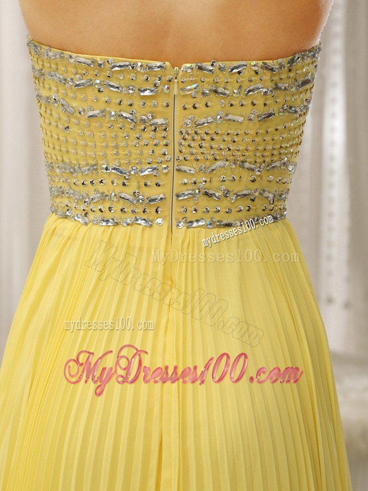 Yellow Sweetheart Beaded Decorate Bust Pleat For 2013 Prom Dress