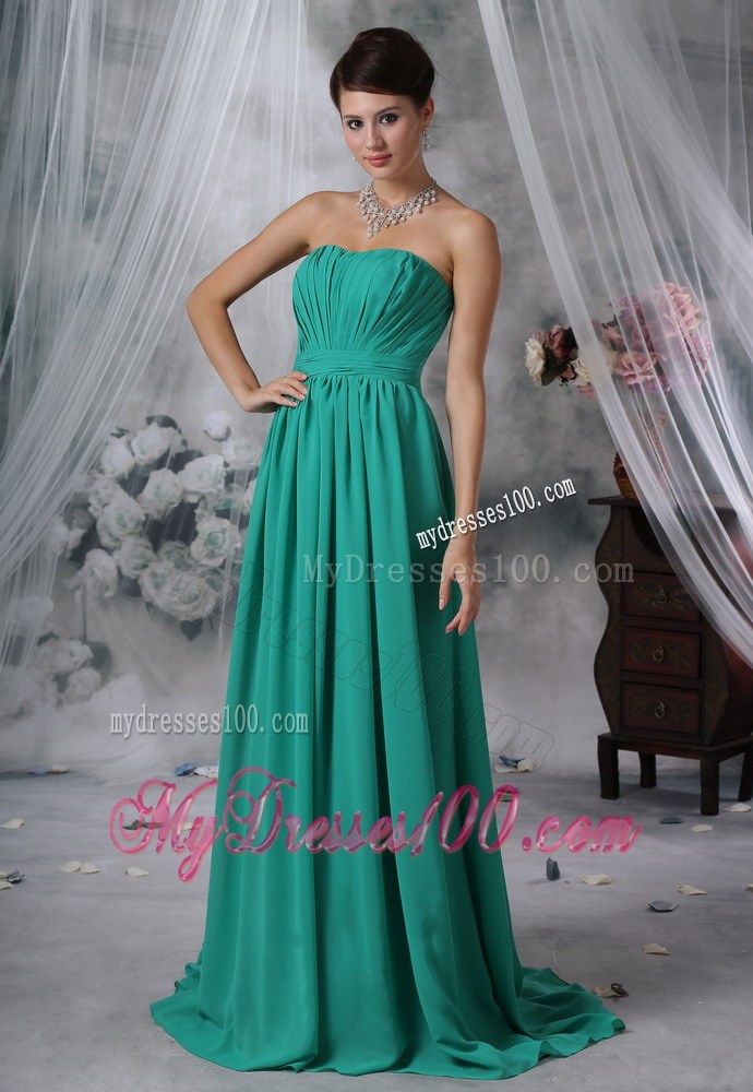 Ruched Decorate Empire Turquoise Strapless Plus Size Prom Dress